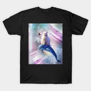 Space Cat Riding Dolphin T-Shirt